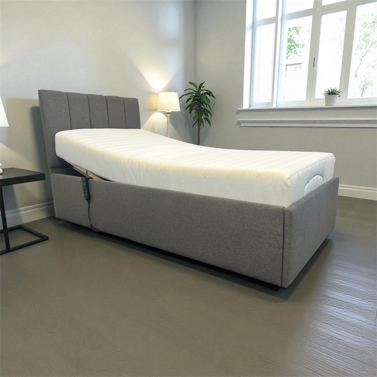 Hickling adjustable bed shown in a furnished bedroom
