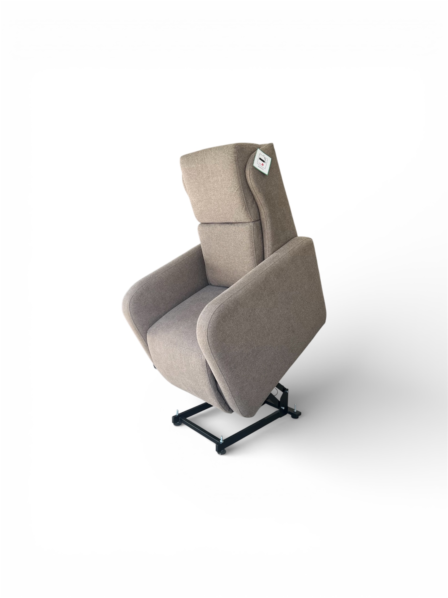 The Buxton chair raised in mocha fabric