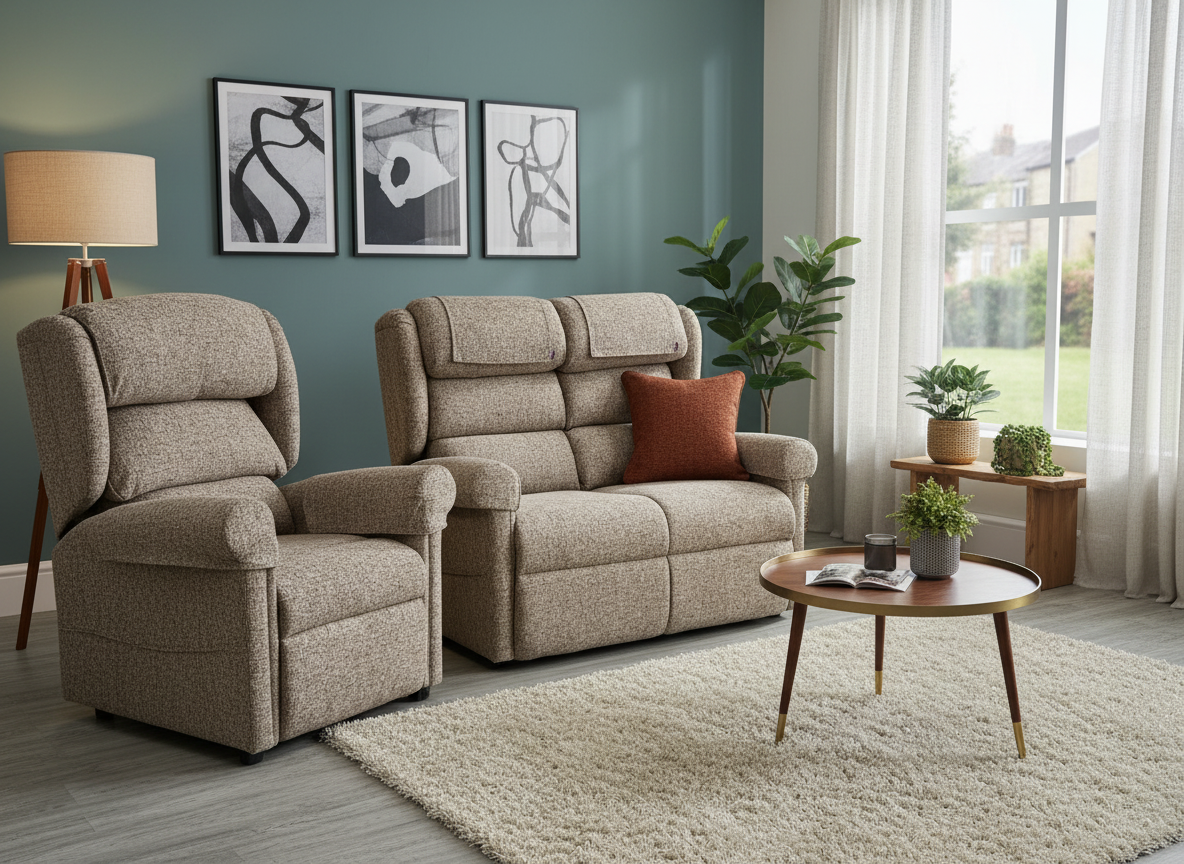 Matching Vale Recliners chair and sofa in a living room