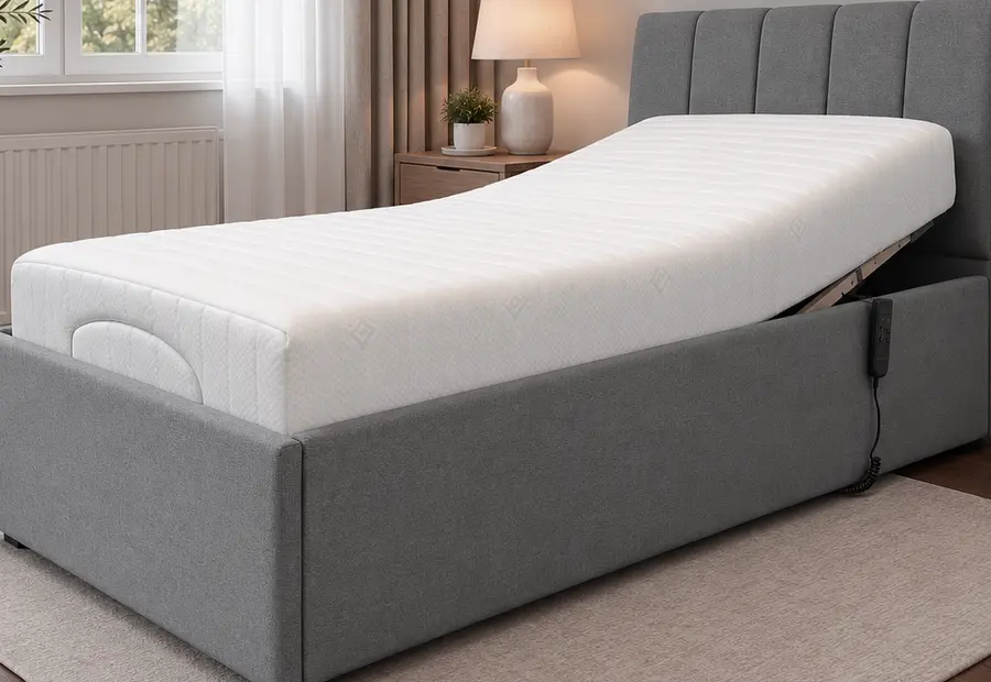 Firm mattress shown raised on an adjustable bed frame